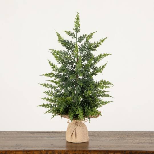 Nearly Natural 26" Artificial Real Touch Cedar Christmas Tree in Burlap Wrapped Base